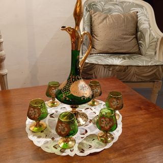 Brocca e bicchieri in vetro di Murano