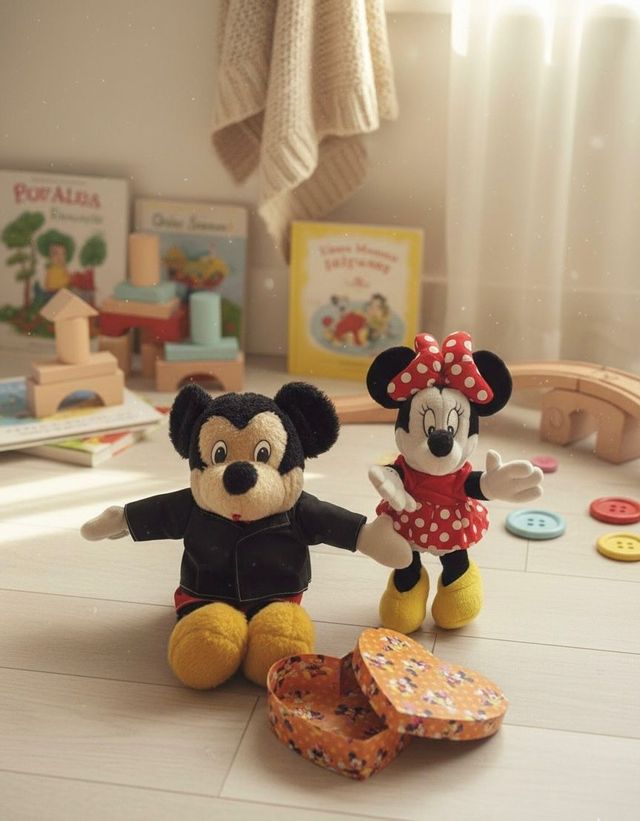 Pack peluches Mickey y Minnie + caja. Disney