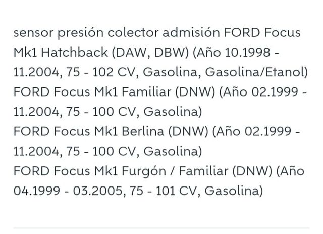 Sensor presión conector admisión ford