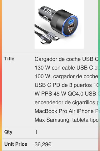 Cargador de coche USB C de 130 W con