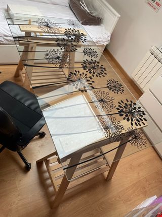 Mesa escritorio cristal IKEA + Caballetes