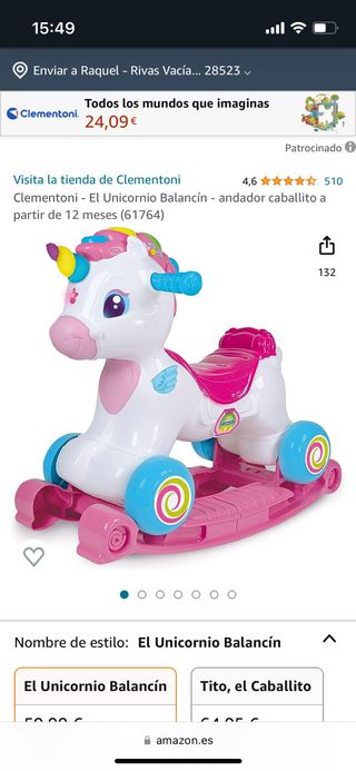Balancìn y correpasillos. Unicornio Clementoni