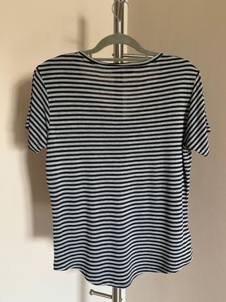 Camiseta de rayas, gris y negra, talla XL. Mango