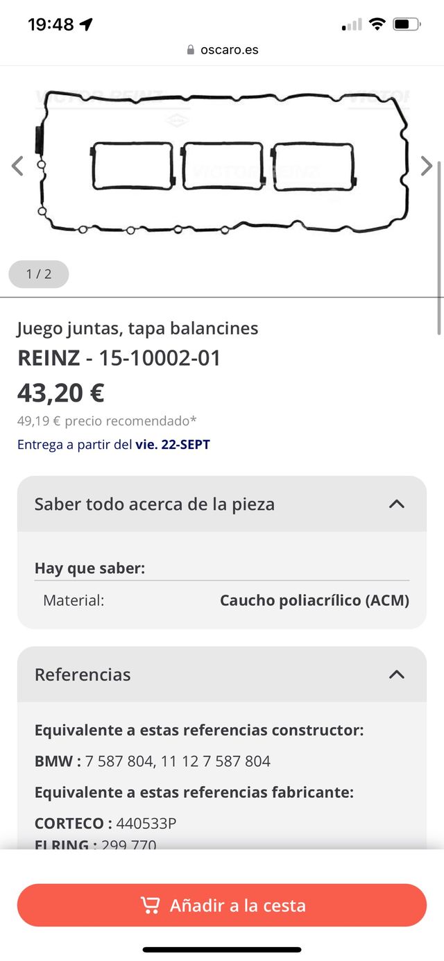 Guarnizione del coperchio del bilanciere BMW