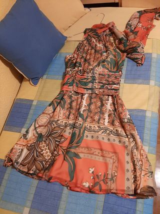 Vestido fiesta estampado naranja