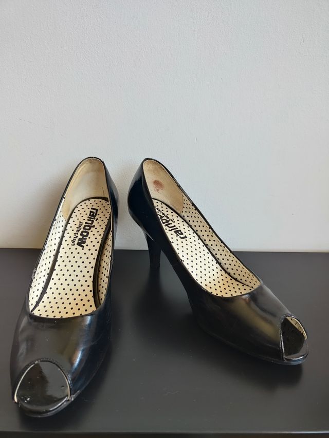 Scarpe con tacco open toe taglia 40 nero lucido