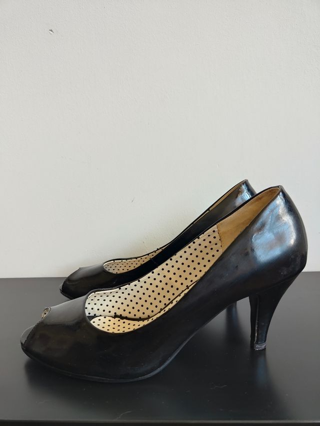 Scarpe con tacco open toe taglia 40 nero lucido