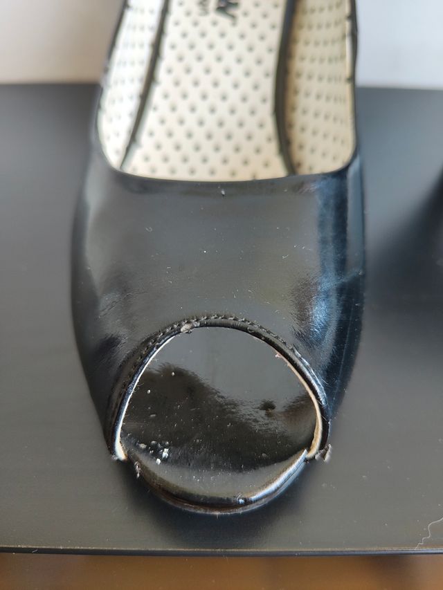 Scarpe con tacco open toe taglia 40 nero lucido