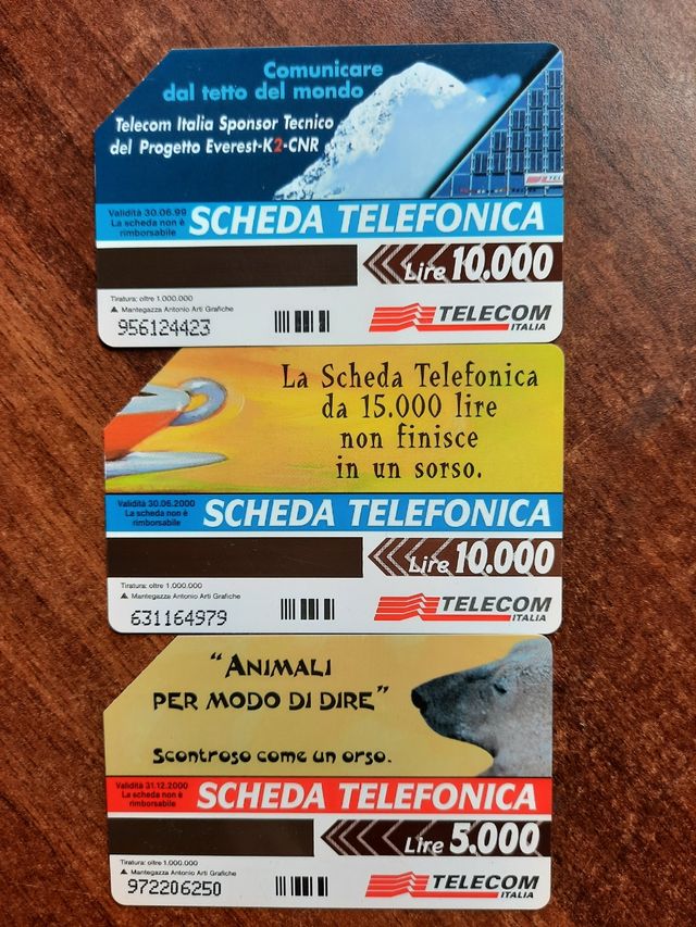 3 Schede telefoniche Telecom