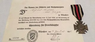 MEDALLA Y CONCESION CRUZ DE HINDEMBURG