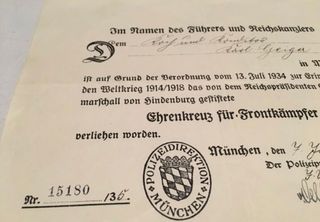 MEDALLA Y CONCESION CRUZ DE HINDEMBURG