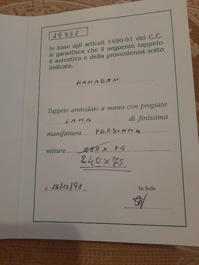 Tappeto persiano hamadam passatoia 