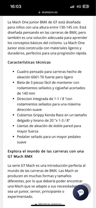 Bicicleta bmx GT junior 