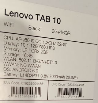 Tablet Lenovo TAB 10" 2Gb+16Gb Negra