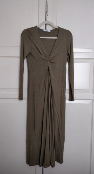 Vestido largo verde punto fino talla S Mango