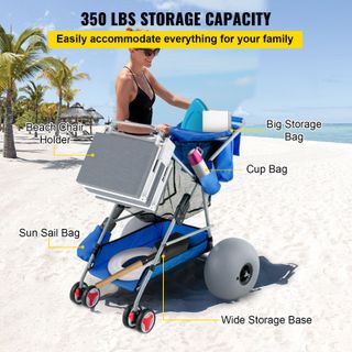 Carrello Pieghevole per Spiaggia con 4 Ruote Sacc
