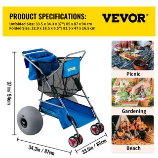Carrello Pieghevole per Spiaggia con 4 Ruote Sacc