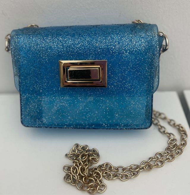 Borsetta a tracolla azzurra glitter