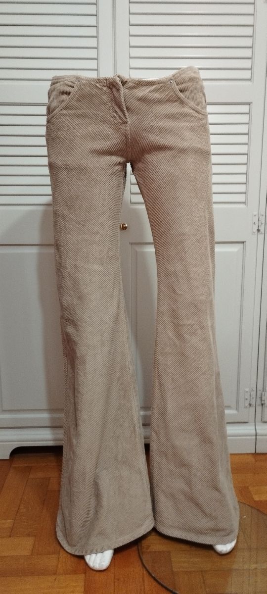 Pantaloni a zampa in velluto beige 40 42