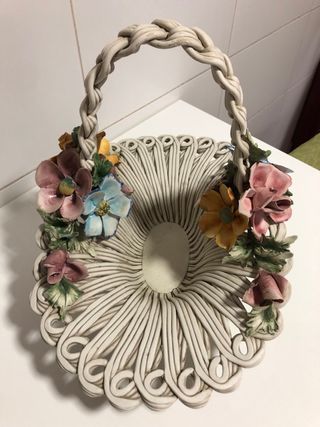 Cesta grande Capodimonte porcelana