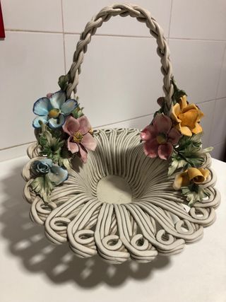 Cesta grande Capodimonte porcelana