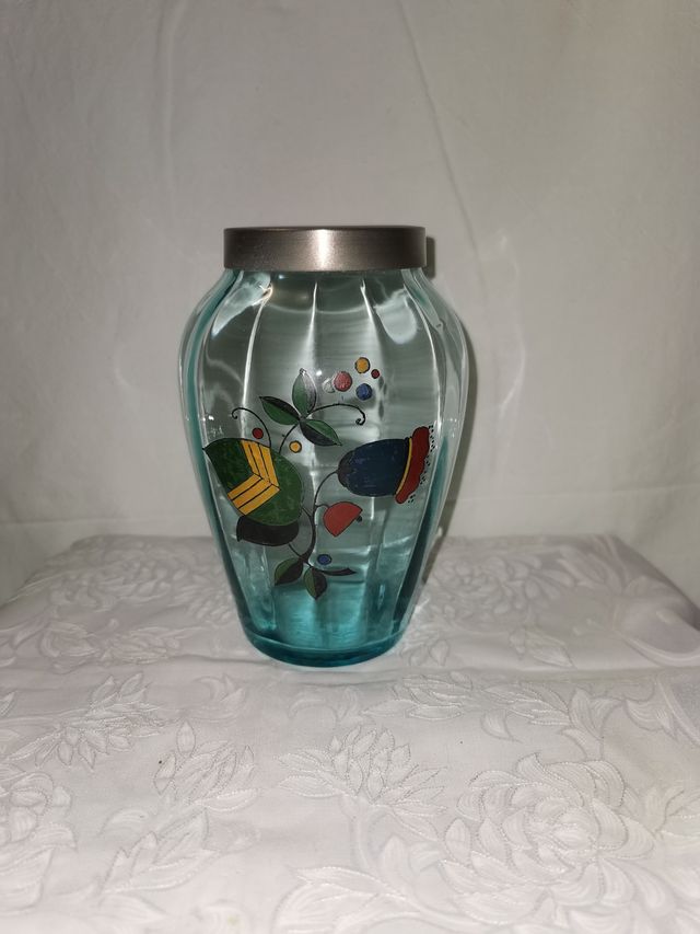 Jarrón azul pintado a mano