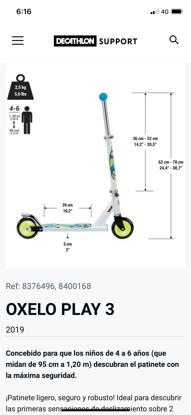Patin para niño 2 ruedas oxelo play 3