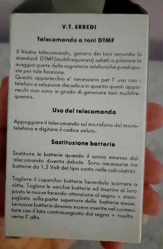 Telecomando  A Toni  DTMF V.T. Erredi Telecomunica