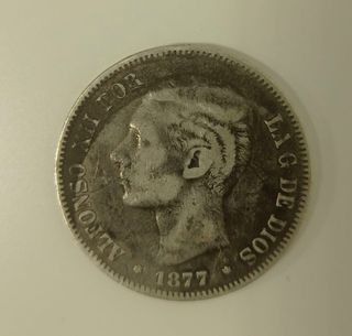Moneda de plata de 5 pesetas 1877