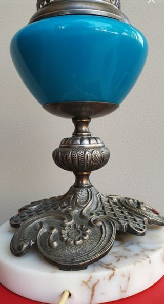 ANTIGUA LAMPARA DE CRISTAL DE OPALINA Y ALPACA -