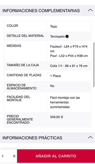 Butaca y puff terciopelo