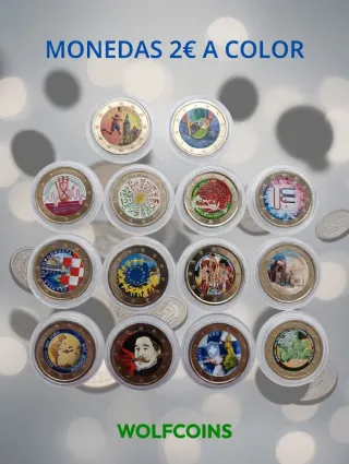 🇪🇺 MONEDAS COLOR 2€ EUROS VARIOS AÑOS Y PAISESE