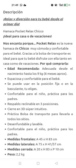 Hamaca balancín relax chicco