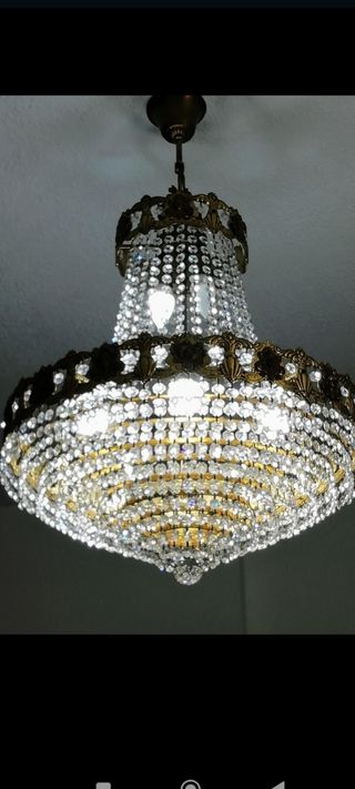 LAMPARA ANTIGUA BRONCE Y CRISTAL  