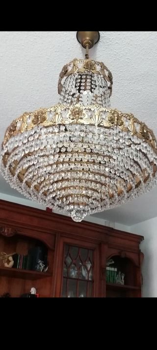 LAMPARA ANTIGUA BRONCE Y CRISTAL  