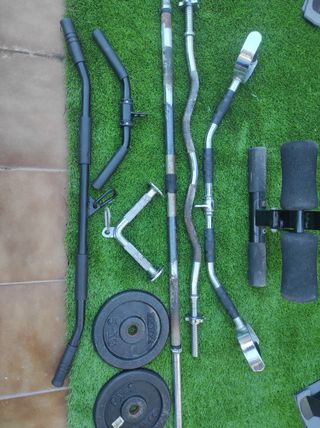 Barras de pesas gym y discos