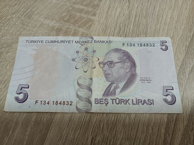 Billete turco de 5 liras (precio unidad)
