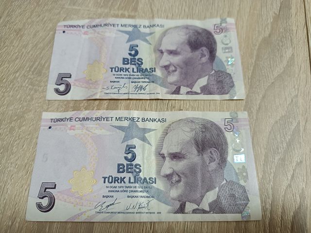 Billete turco de 5 liras (precio unidad)