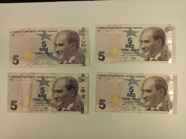 Billete turco de 5 liras (precio unidad)
