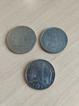 3 monete da 1 lira anni 1939/1940/1942