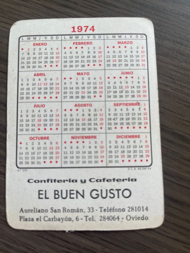 Calendario de bolsillo 1974 Real Sporting de Gijón