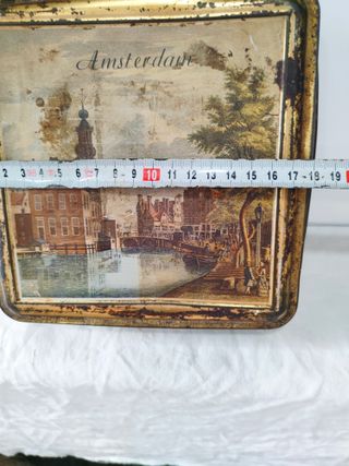 Antigua caja lata metal Amsterdam mediados s. XX