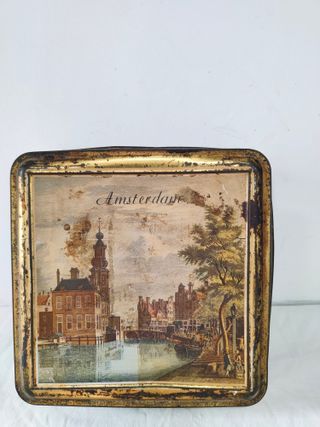 Antigua caja lata metal Amsterdam mediados s. XX