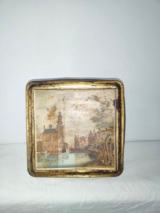 Antigua caja lata metal Amsterdam mediados s. XX