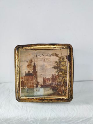 Antigua caja lata metal Amsterdam mediados s. XX