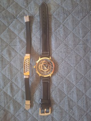 Reloj y pulsera de cuero para hombre