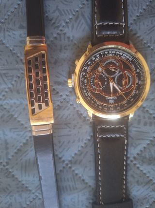 Reloj y pulsera de cuero para hombre