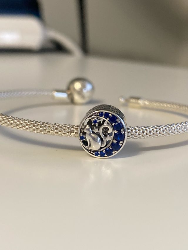 Charm gato en la luna plata S925