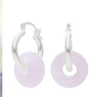 Aros  de plata con colgante piedra rosa