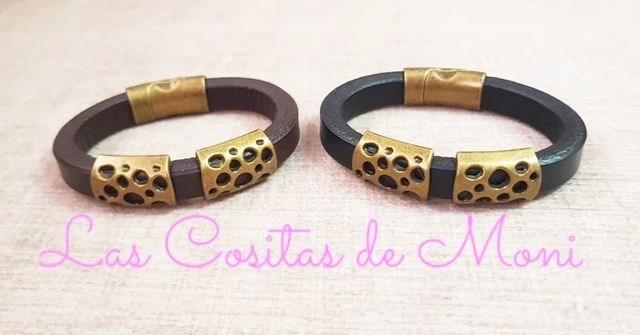 Pulsera cuero regaliz bronce